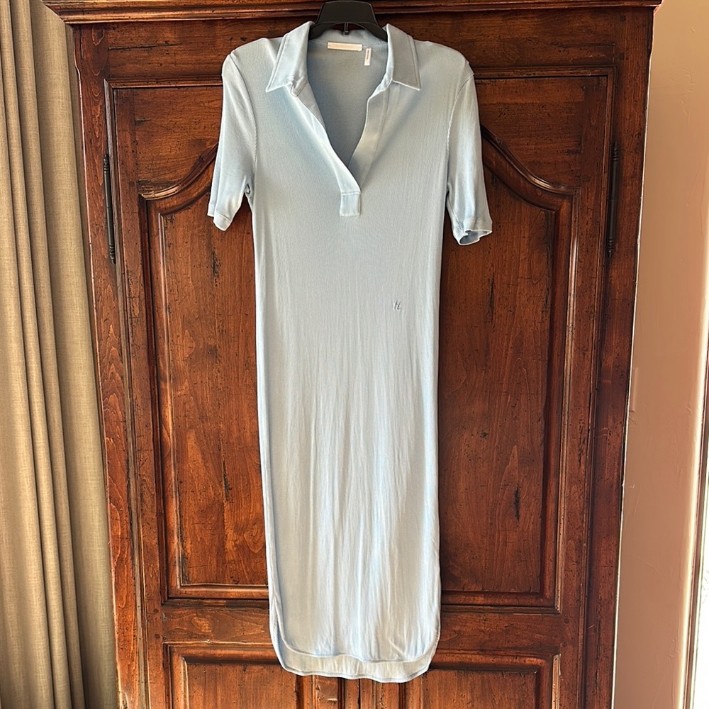 Light Blue Collared Knit Midi Dress